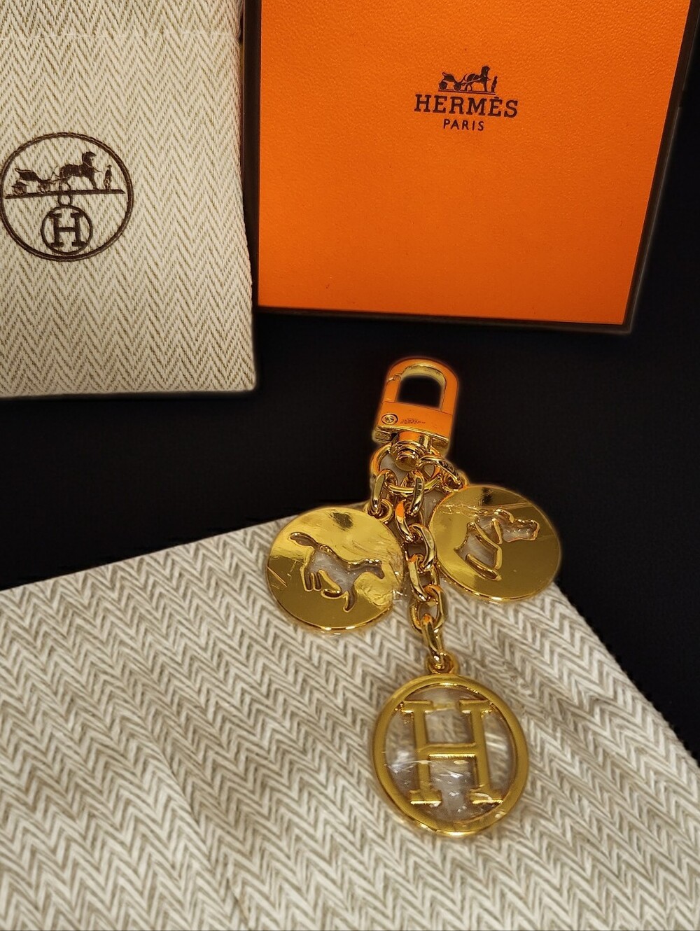 Hermes Gold Tone Charm Chain For Keys, Purse Or Pants